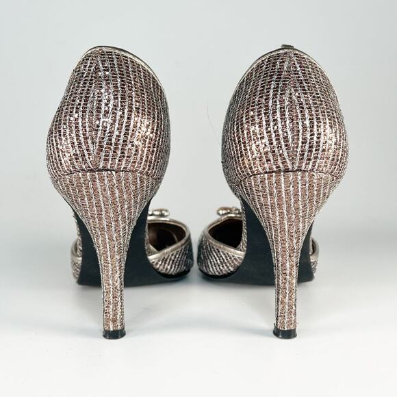J Renee Brianna d'Orsay Silver Bronze Fabric Jeweled Stiletto Heels Shoes 7 - Picture 4 of 14